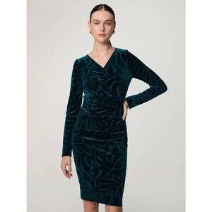 NEW TALBOT RUNHOF velvet ruched long sleeve dress in dark green